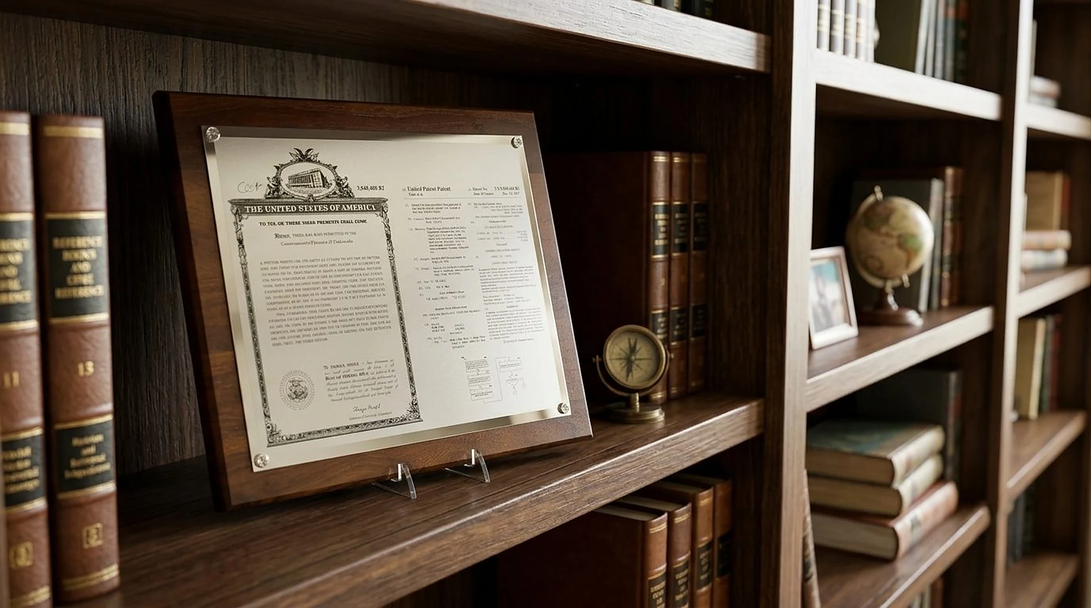 Dual page patent plaque showing two patent pages