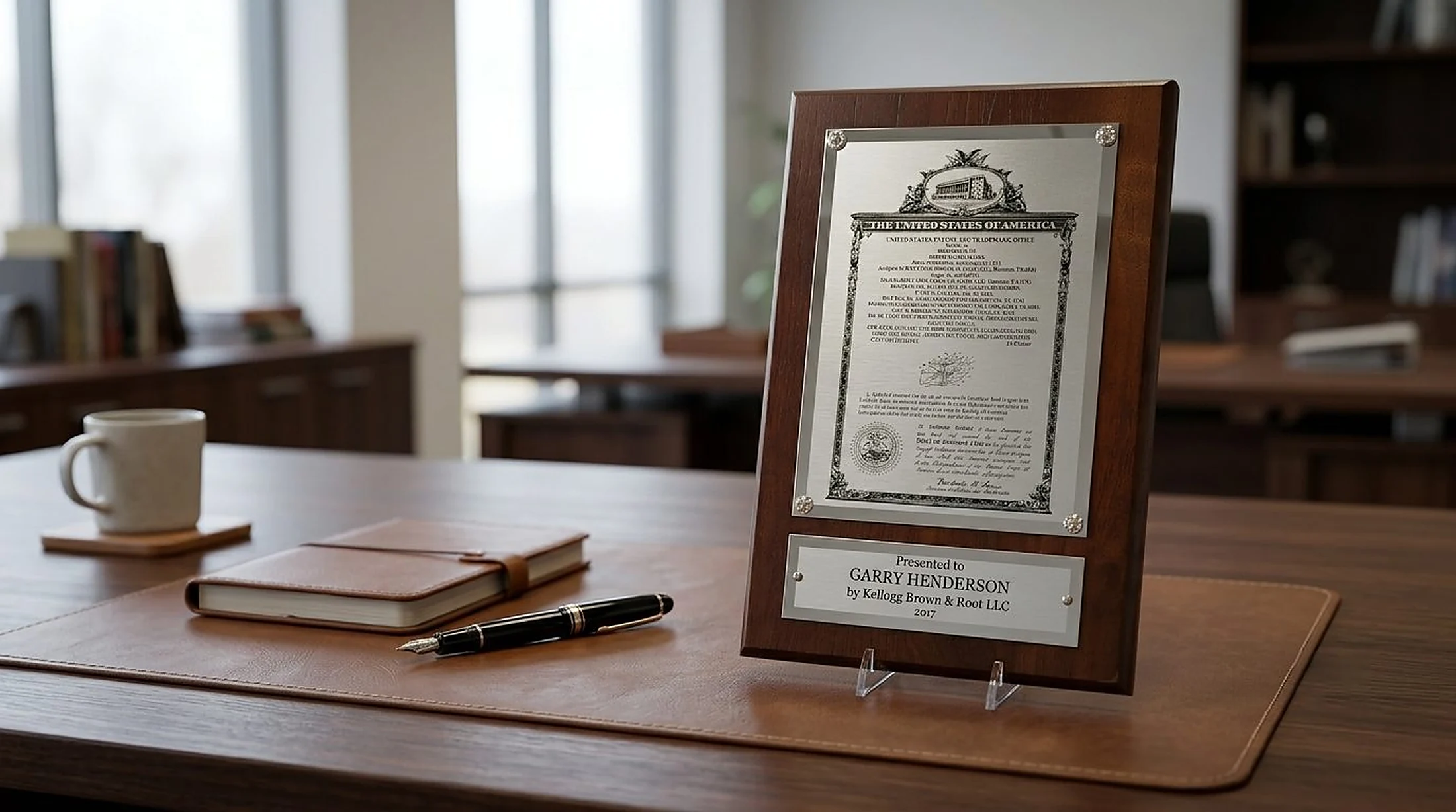 Presentation style patent plaque, name plate option 1