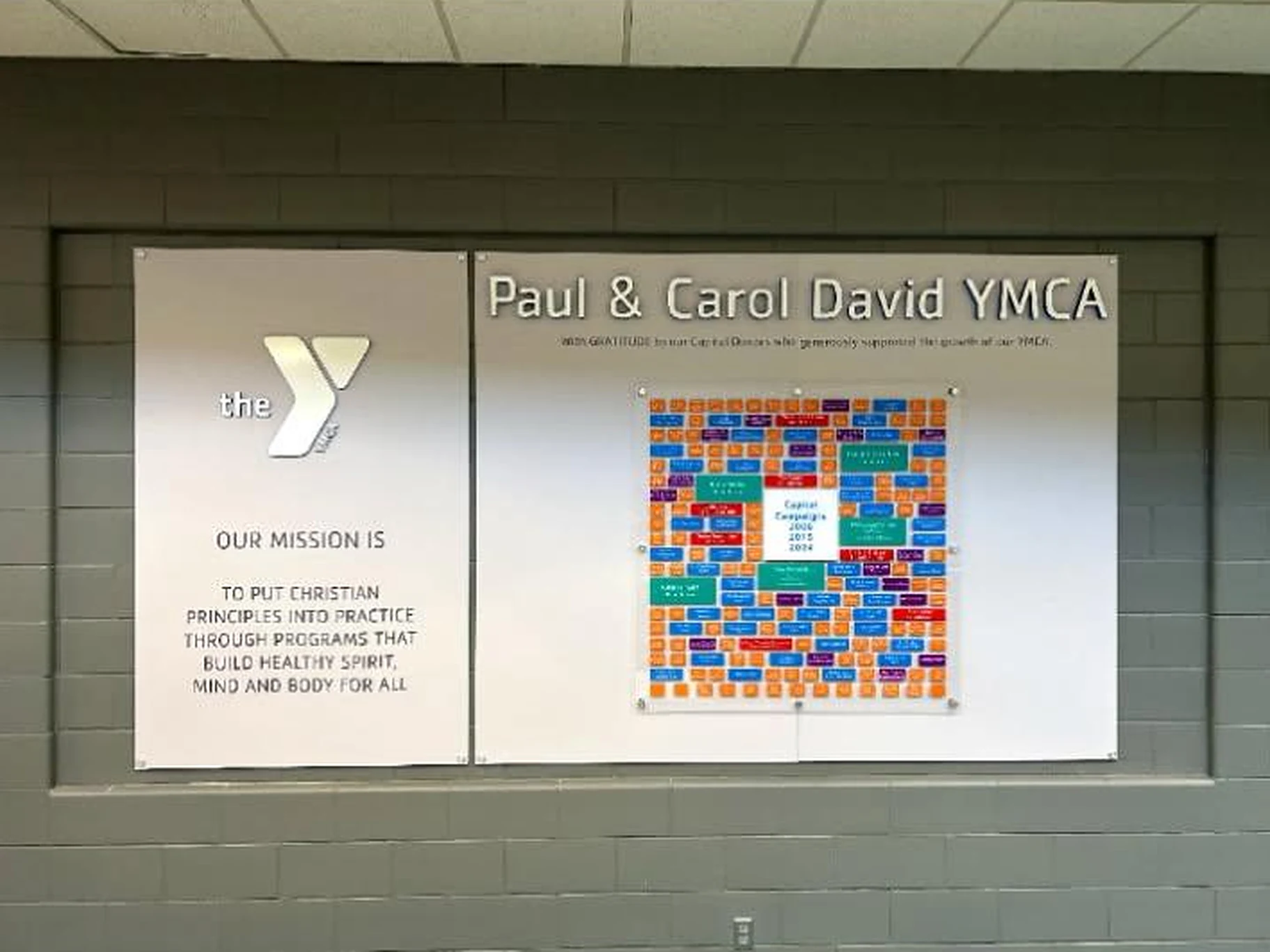 Paul & Carol David YMCA donor recognition wall by Massillon Plaque